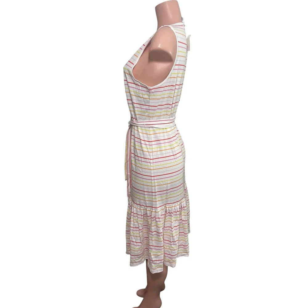 NWT J. Crew Striped Knit Tie-Waist Midi Dress White Pink Orange Medium ‎ BF879
